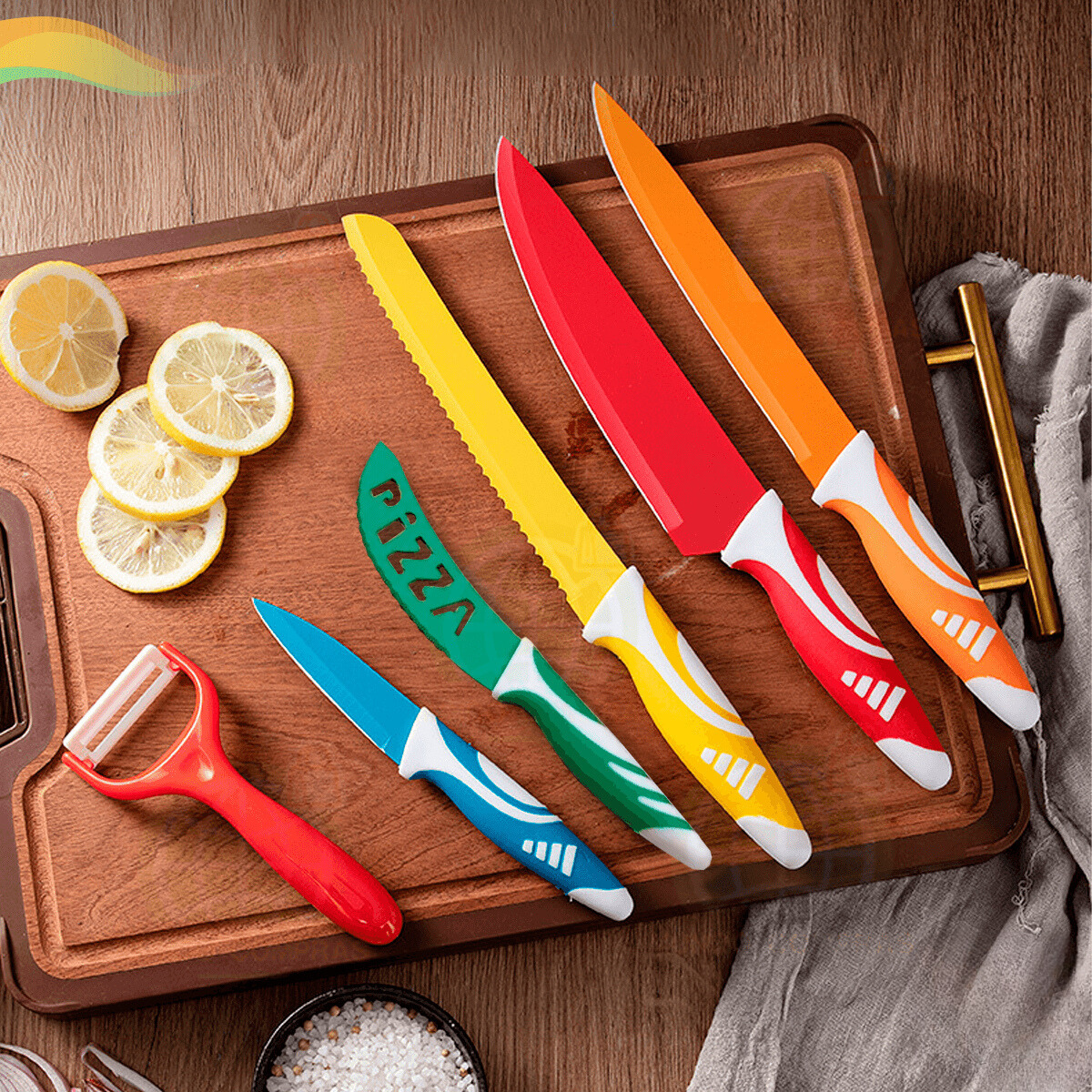 Kit De Facas De Cozinha Premium Colors 8 Peças Ralador