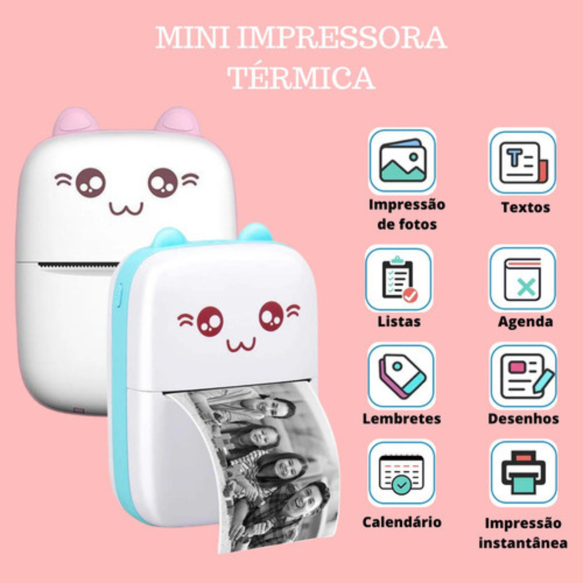Mini Impressora Térmica Portátil Sem Fio Bt 200dpi Escolar