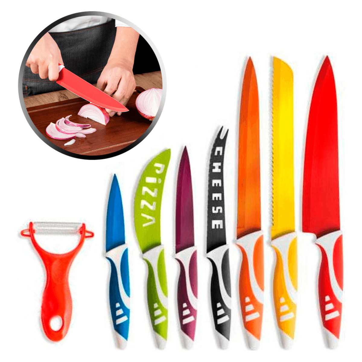 Kit De Facas De Cozinha Premium Colors 8 Peças Ralador